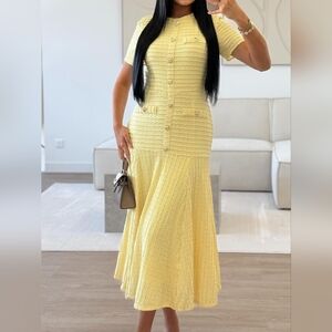 Elegant Yellow Women's Midi Short Sleeve Dress